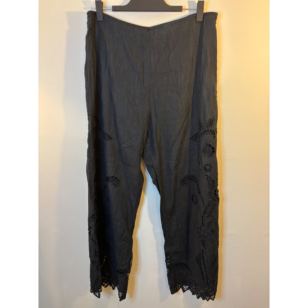 Anthropologie Black Lace Cut Out Wide Leg Pants 14